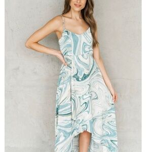Elegant Marble Print high low adjustable straps wrap Dress